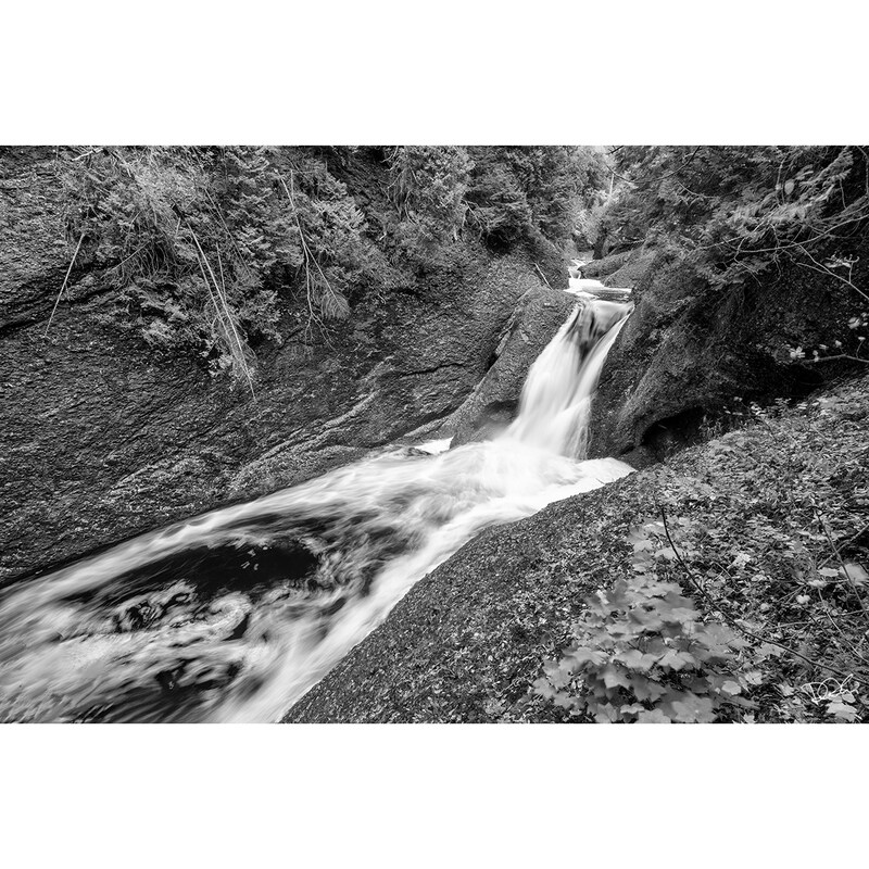 Gorge Falls Black and White Photography Print Wide Shot